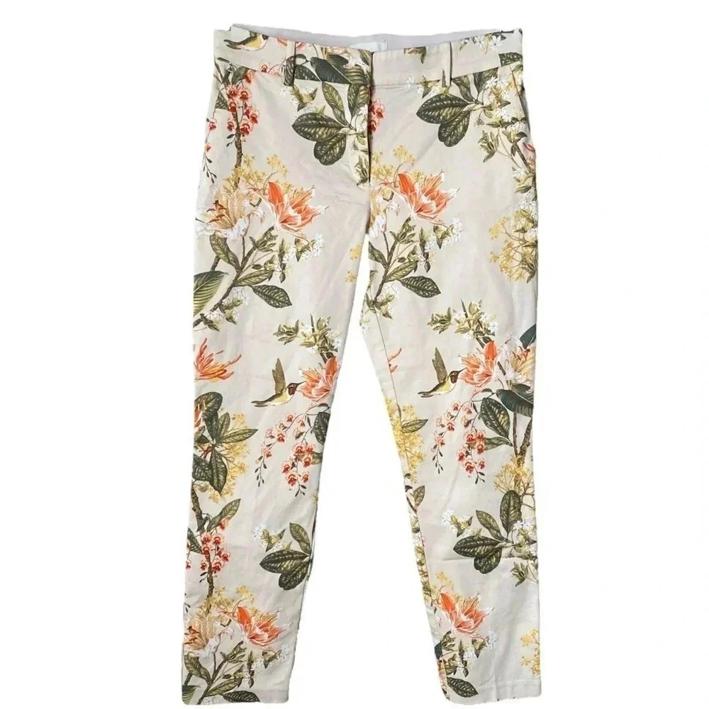 H&M | Cotton Blend Satin Ankle Length Floral Tapered Slacks Size 8 (NWOT)